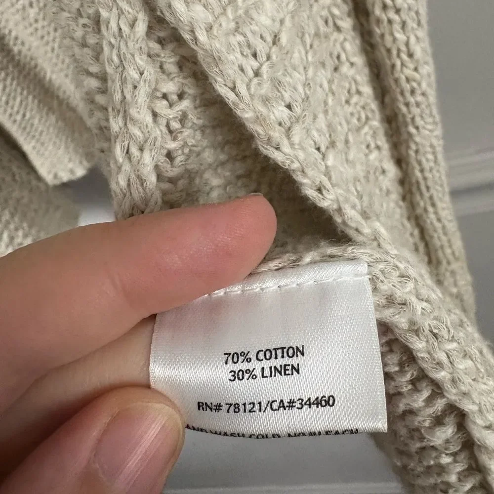 Eileen Fisher Women Sweater XS Cream Linen Blend Open Knit 3/4 Sleeve Casual